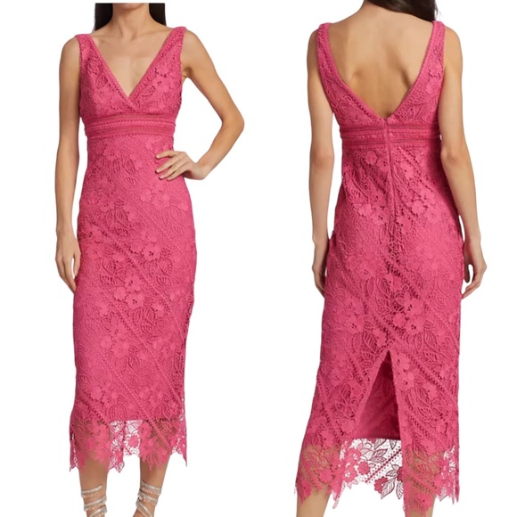 Monique Lhuillier Dresses & Skirts - ML Monique Lhuillier Floral Guipure Lace Sheath Dress Primrose Pink Size 10